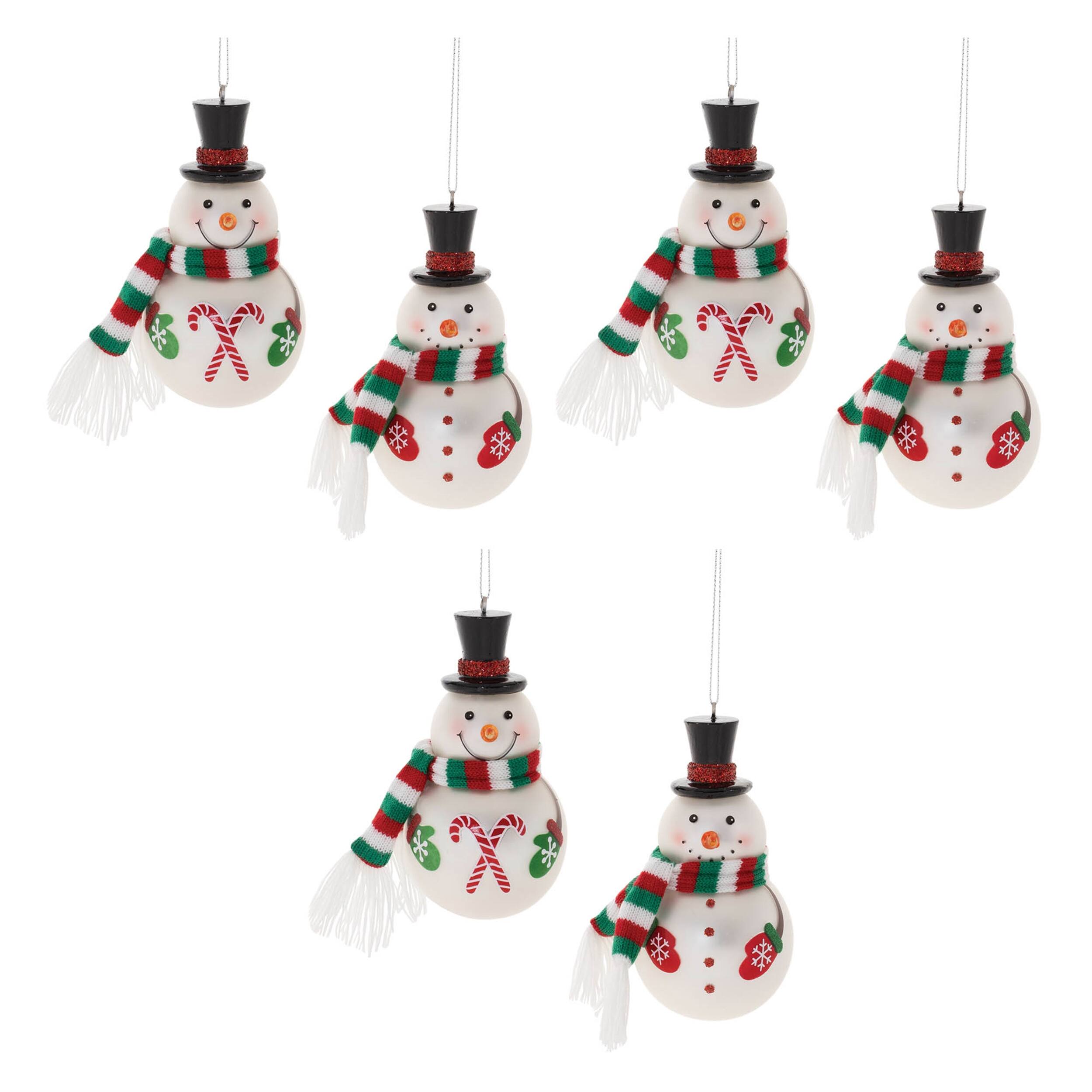 Alt View 2. BreeBe - Frosted Glass Snowman Ornament (Set of 6) - White, Green, Red.