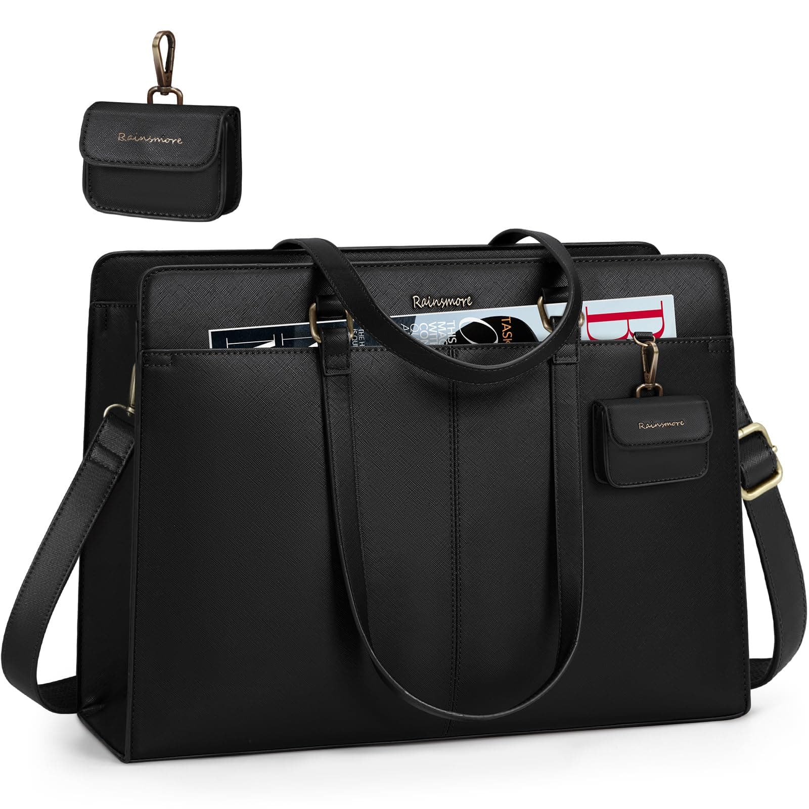 DORLUKFU - Laptop Bag for Women 15.6 Inch Work Tote Bags Waterproof Leather Laptop Computer Tote Professional Briefcase - Black