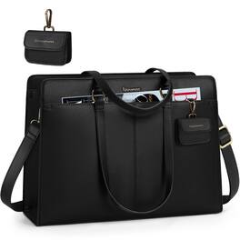 DORLUKFU - Laptop Bag for Women 15.6 Inch Work Tote Bags Waterproof Leather Laptop Computer Tote Professional Briefcase - Black