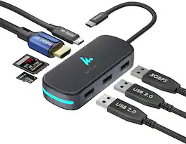 Wozoyo - Type-C 7-in-1 Docking Station, USB 5Gbps, 2X USB 2.0, 4K@60Hz HDMI, SD/TF, PD 100W, Thunderbolt 4 Compatible - Black