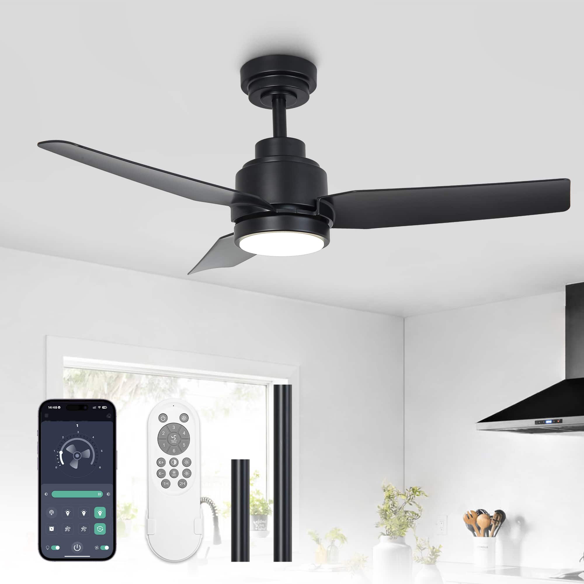Front. Vaczon - 42" Industrial Black 3CCT Integrated LED Ceiling Fan with Remote and APP Control - Black.