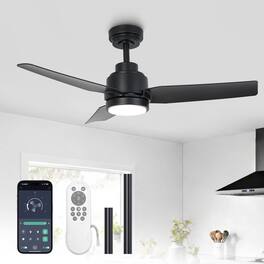 Vaczon - 42" Industrial 3CCT Integrated LED Ceiling Fan with Remote and APP Control - Black