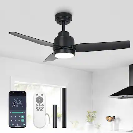Front. Vaczon - 42" Industrial Black 3CCT Integrated LED Ceiling Fan with Remote and APP Control - Black.
