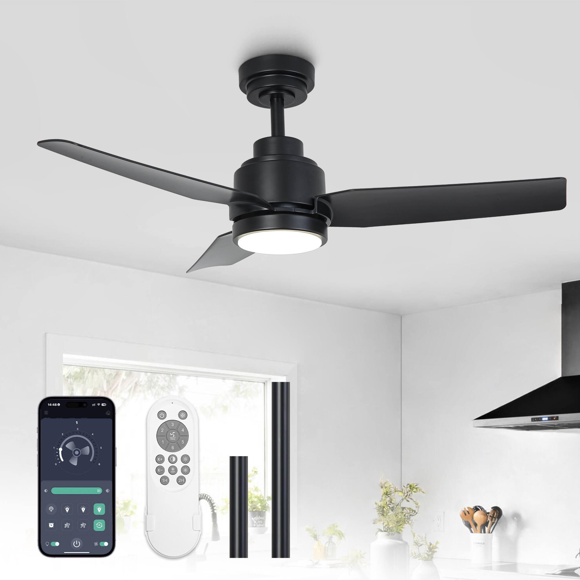Front. Vaczon - 42" Industrial Black 3CCT Integrated LED Ceiling Fan with Remote and APP Control - Black.