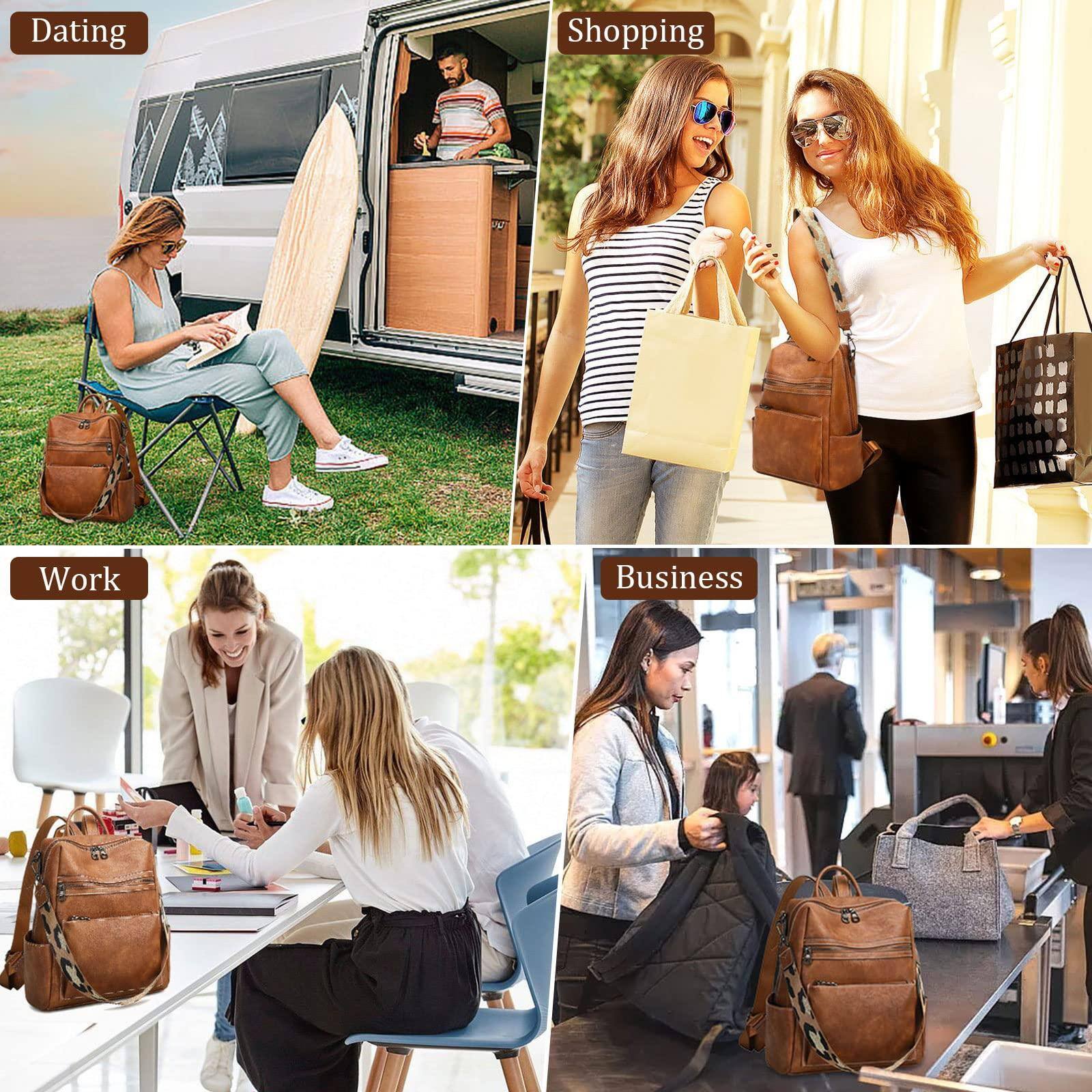 Alt View 4. Stamp n Camp - Leather Backpack Purse For Women Designer Ladies Shoulder Bag Fashion Faux Work Travel Handbags - Kcus22001-nubuck Style Coffee.