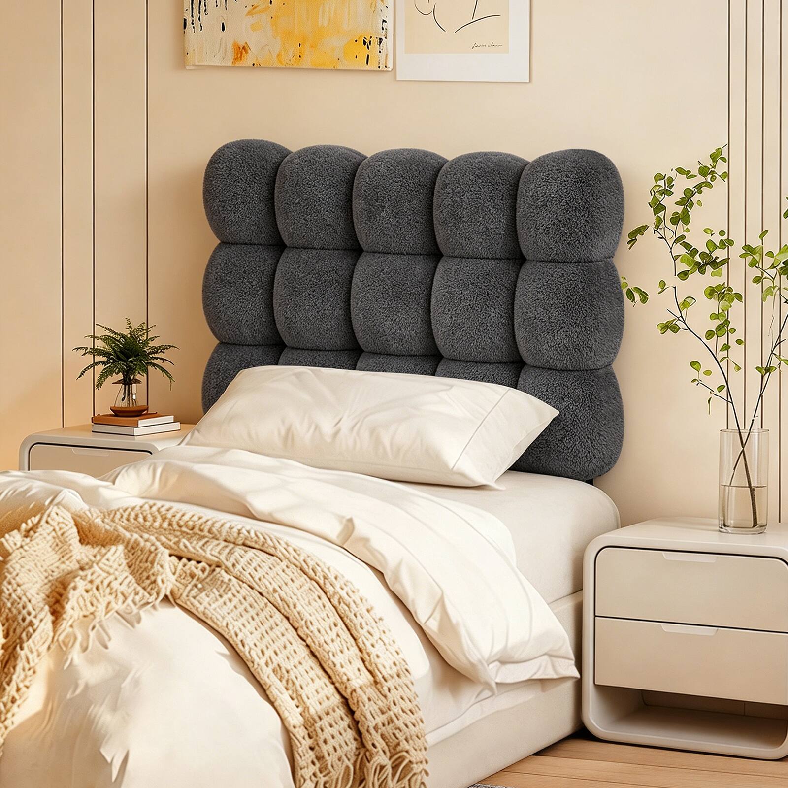 Alt View 1. Pinmoco - Upholstered Headboard with Adjustable Height, Cloud-Like Comfort, No Damage on Walls - Gray.