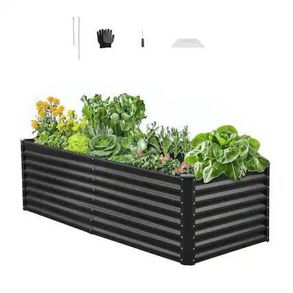 Front. VEVOR - Metal Raised Garden Bed, 6 x 3 x 2 ft Outdoor Galvanized Planter Garden Box, Open Bottom Design - Gray.