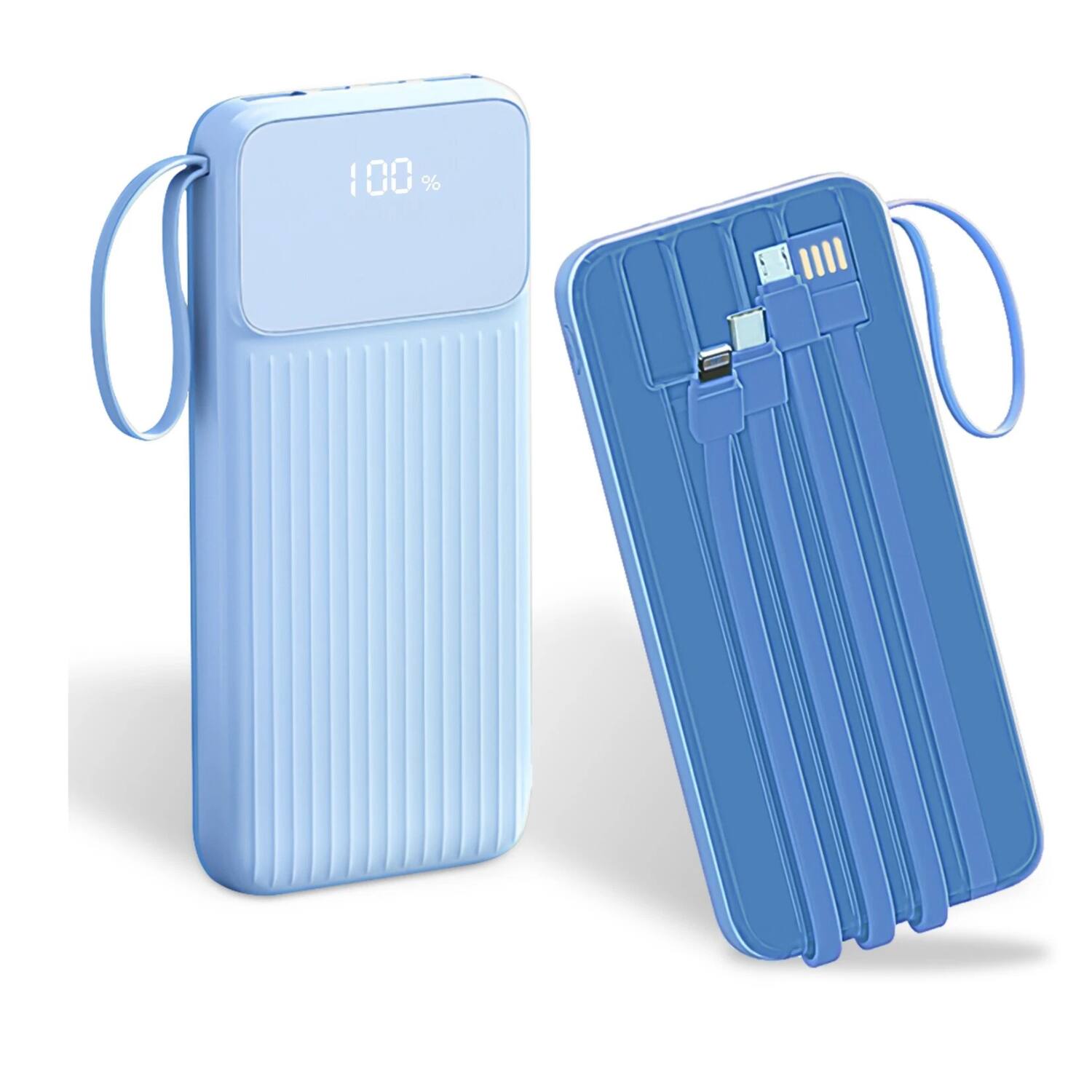 Angle. Home Collection - 20000mAh Universal Fast Charging Power Bank with 4 Built-in Cables & Digital Display Blue - Blue.