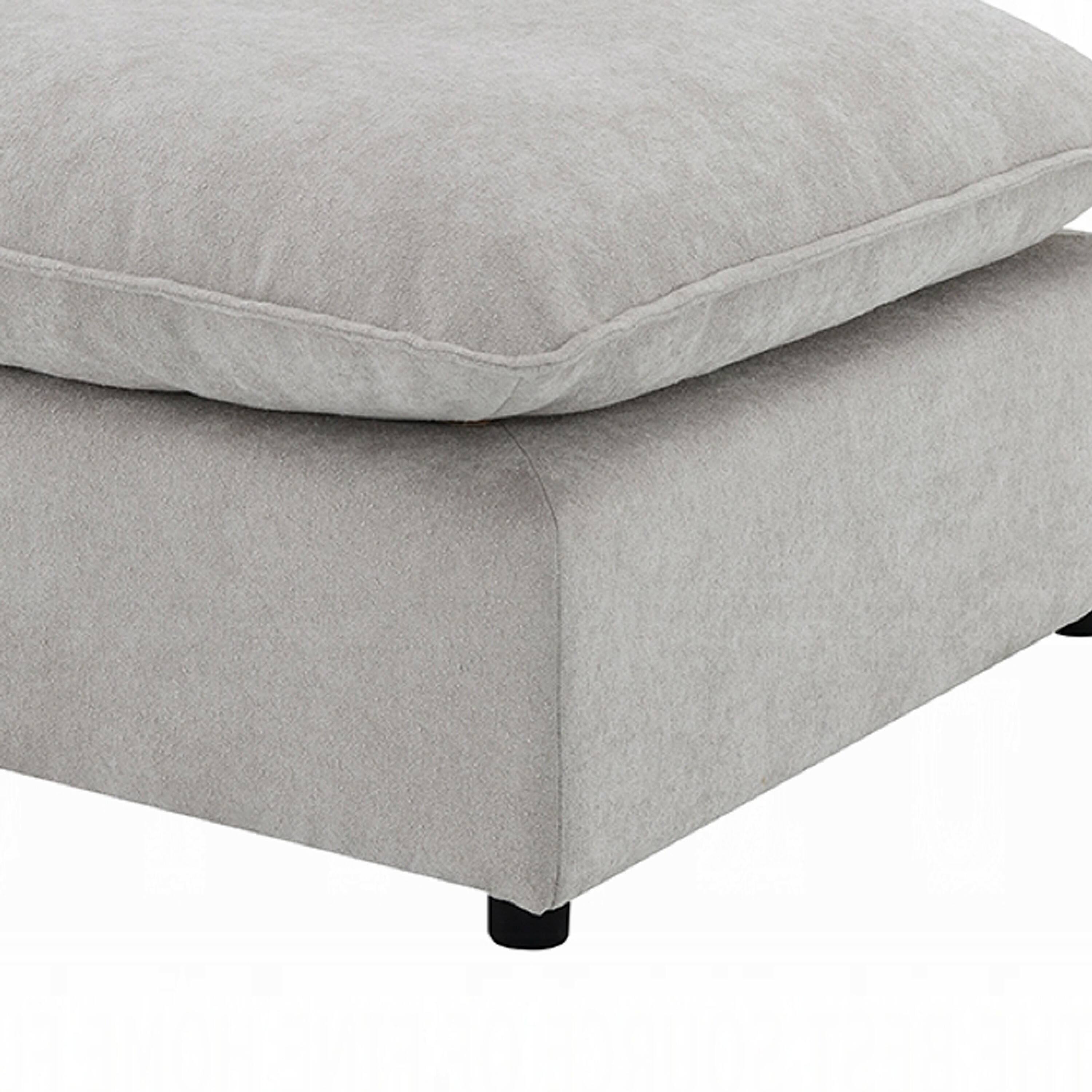 Alt View 3. Manhattan Lane - 37 Inch Modular Ottoman, Feather Down and Cotton Fill Seat, Beige Boucle - Beige, Black.