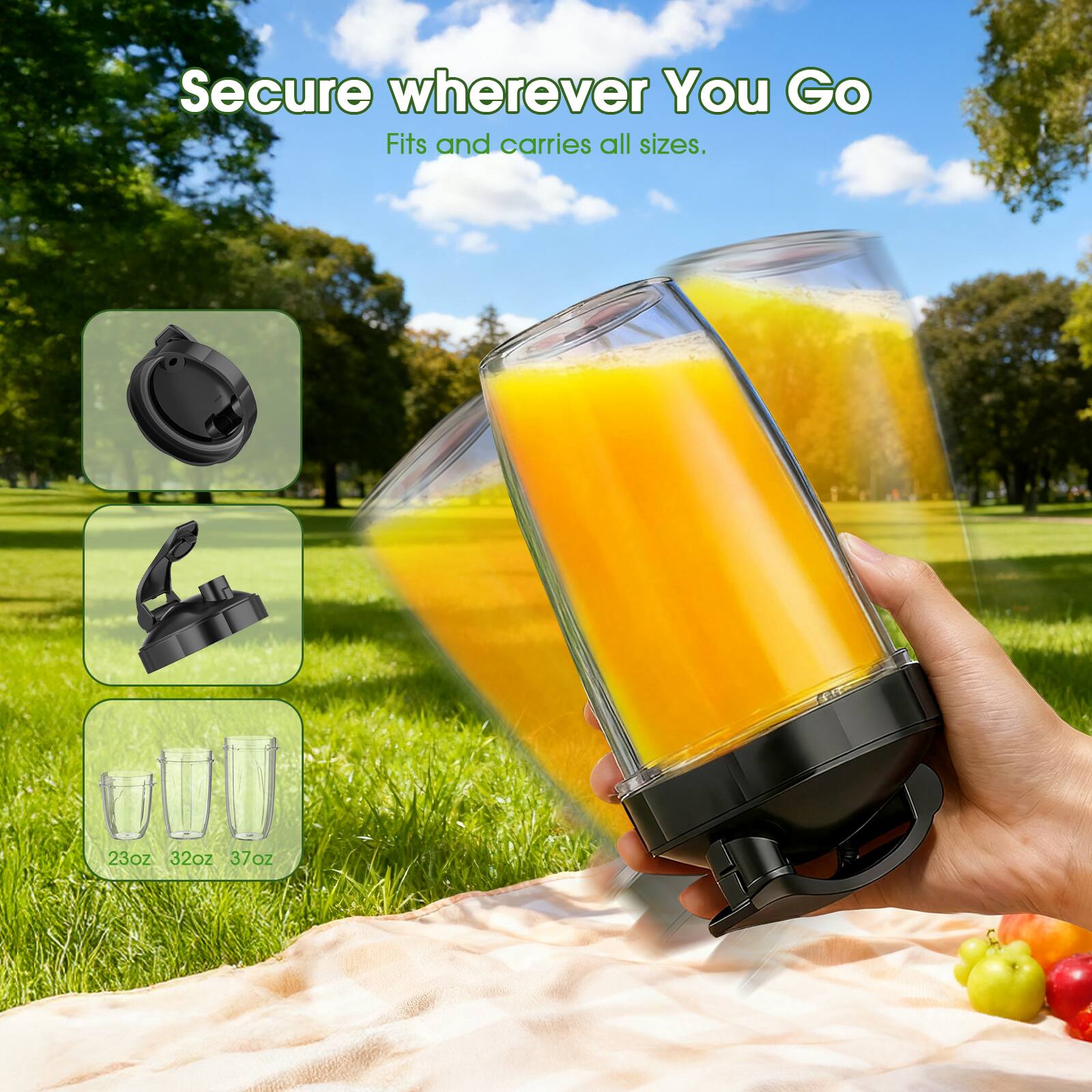 Secure wherever You Go  
Fits and carries all sizes.  
23oz 32oz 37oz