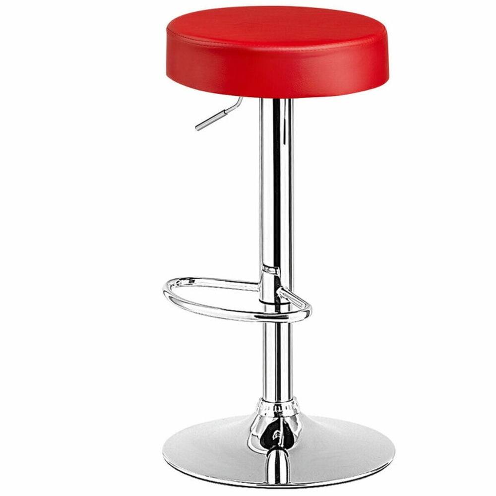 Angle. Kadyn - 2-Pc Set Adjustable Swivel Round Bar Stool Pub Chairs-Red, for Kitchen Island - Red.