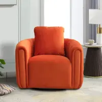Bestier - 30.5" Wide Modern Soft Velvet Upholstered Swivel Armrest Barrel Chair with Pillow - Orange - Front_Zoom