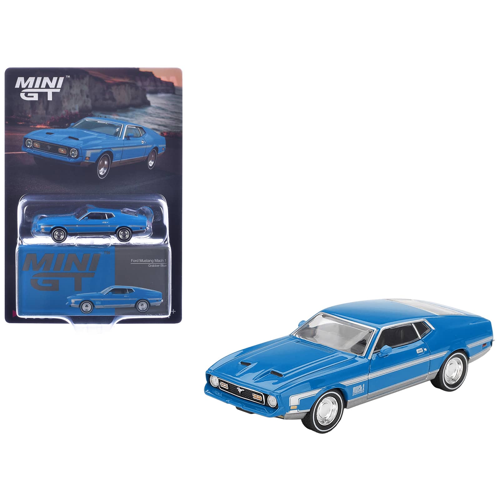 True Scale Miniatures - Ford Mustang Mach 1 Grabber Blue with Silver Stripes Limited Edition 1/64 Diecast Model Car by Mini GT price history on PriceWatchPro