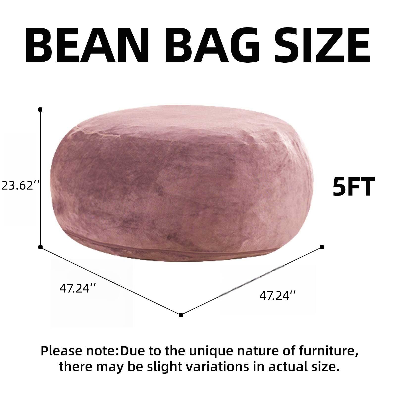 BEAN BAG SIZE  
23.62" x 5FT x 47.24" x 47.24"  

Please note: Due to the unique nature of furniture, there may be slight variations in actual size.