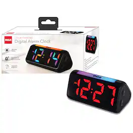 RCA - Color Changing Digital Alarm Clock – 2" LED Display, Dual Alarm, USB Charging, Adjustable Brightness - Black