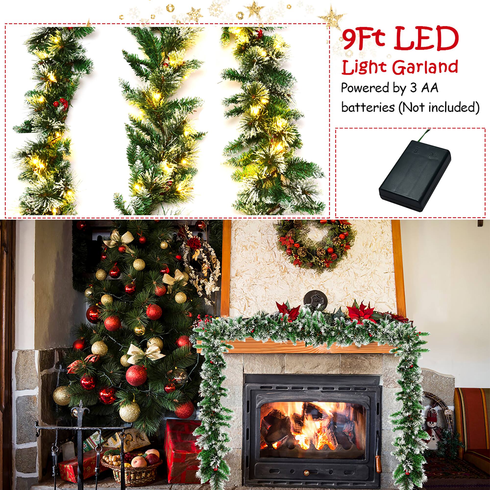 9Ft LED Light Garland Powered by 3 AA batteries (Not included)