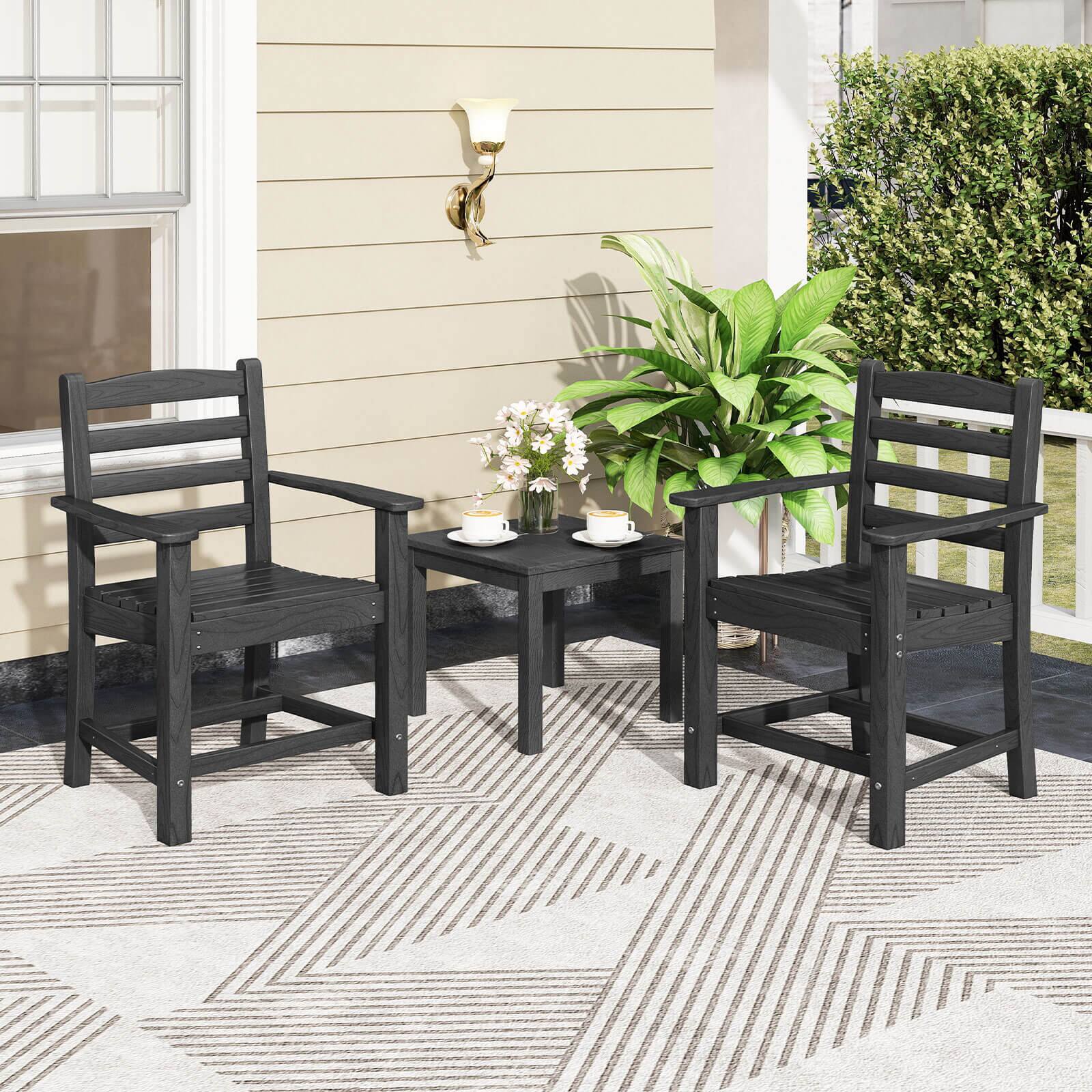 Alt View 1. Costway - Costway Patio Dining Chairs Set of 4 with Wide Armrests Curved Seat Wood Grain for Backyard - Black.