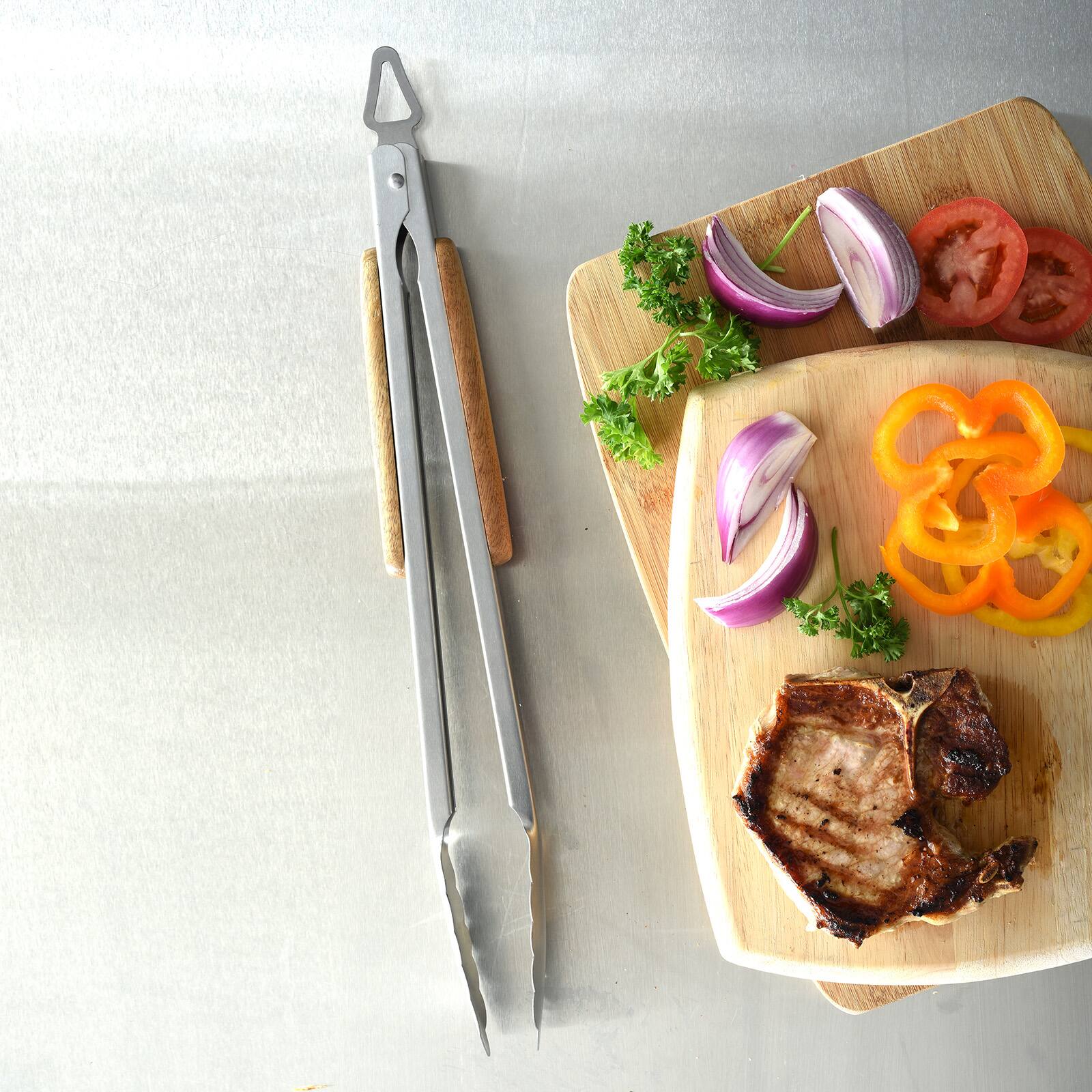 Alt View 4. Norpro - 18-Inch BBQ Tongs with Acacia Handle - Brown.