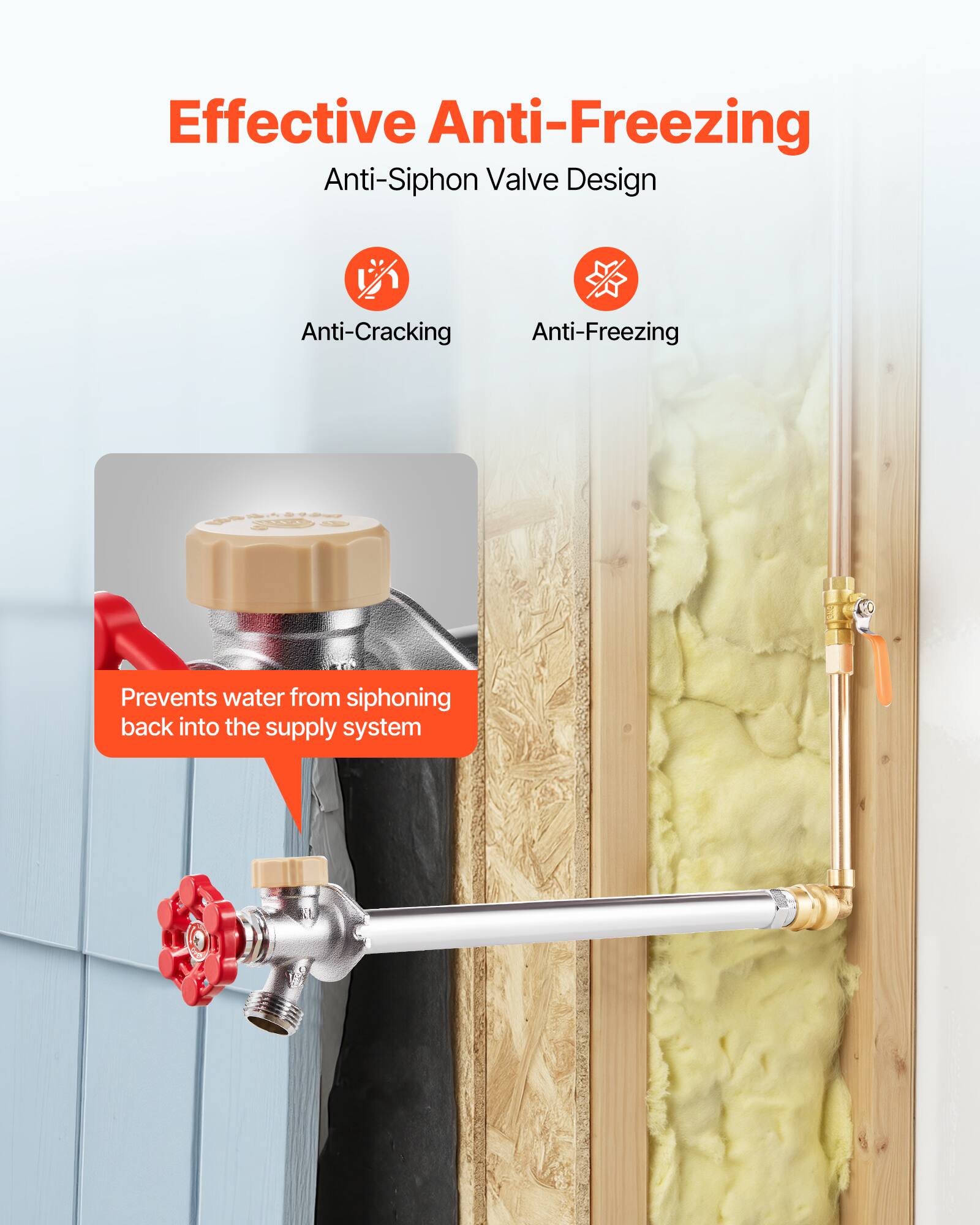 Effective Anti-Freezing Anti-Siphon Valve Design

Anti-Cracking
Anti-Freezing

Prevents water from siphoning back into the supply system