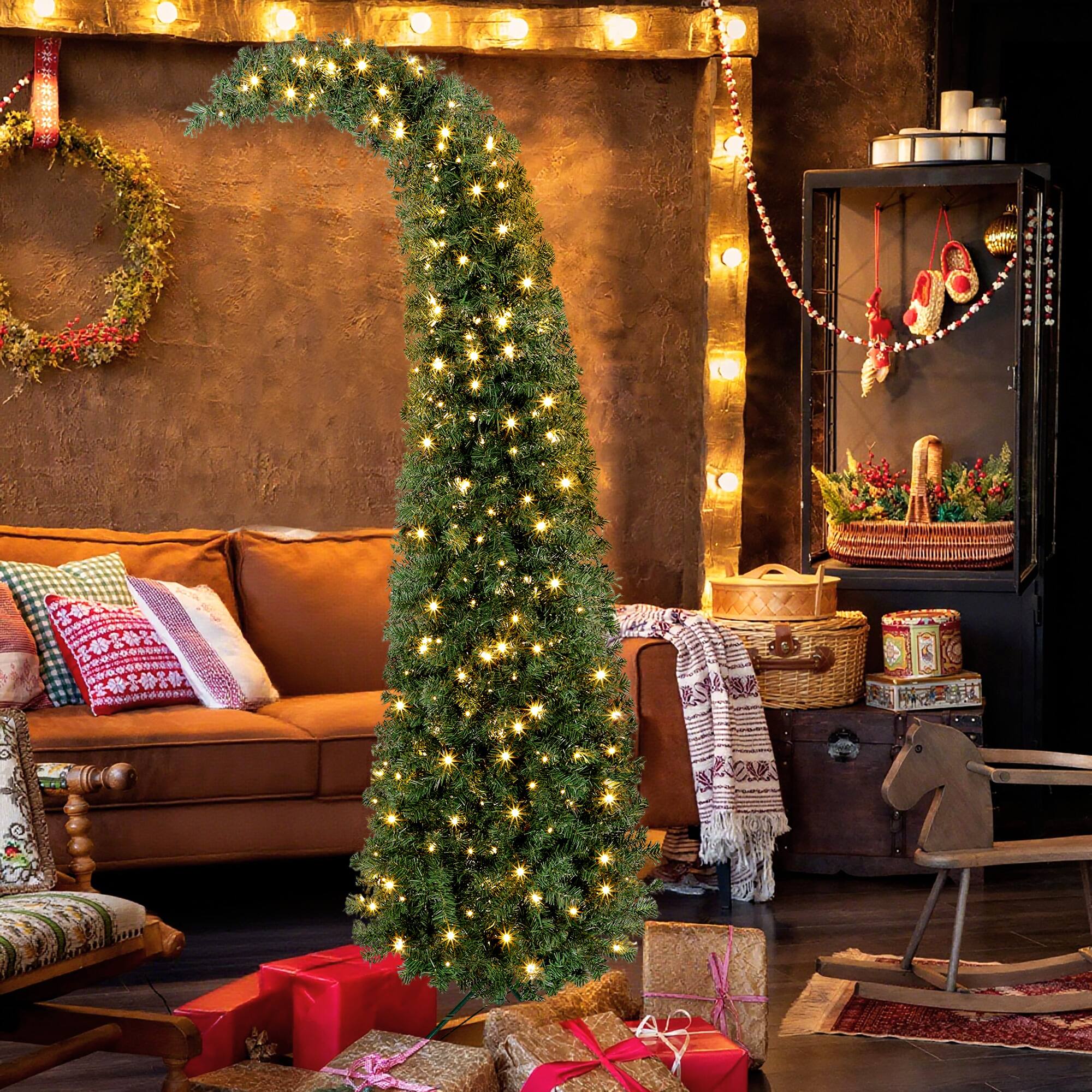 Alt View 8. Homcom - Prelit Whimsical Slim Christmas Tree, High Mountain Fir, 300 Warm White LEDs, 8 Modes, 777 Tips, Metal Stand - green.