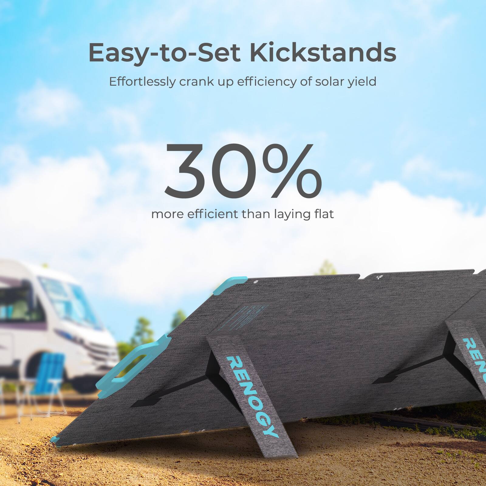 Easy-to-Set Kickstands: Effortlessly crank up efficiency of solar yield 30% more efficient than laying flat RENOGY RENT.