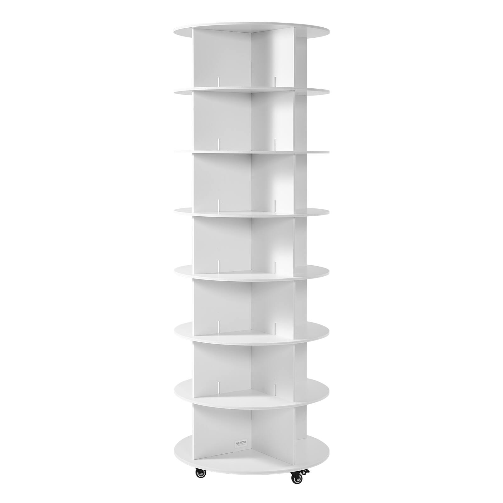 Alt View 5. VEVOR - 7 Tiers Rotating Shoe Rack Tower with Wheels, Movable 360° Spinning Carousel Display, Lazy Susan Organizer Closet Shelf - White.
