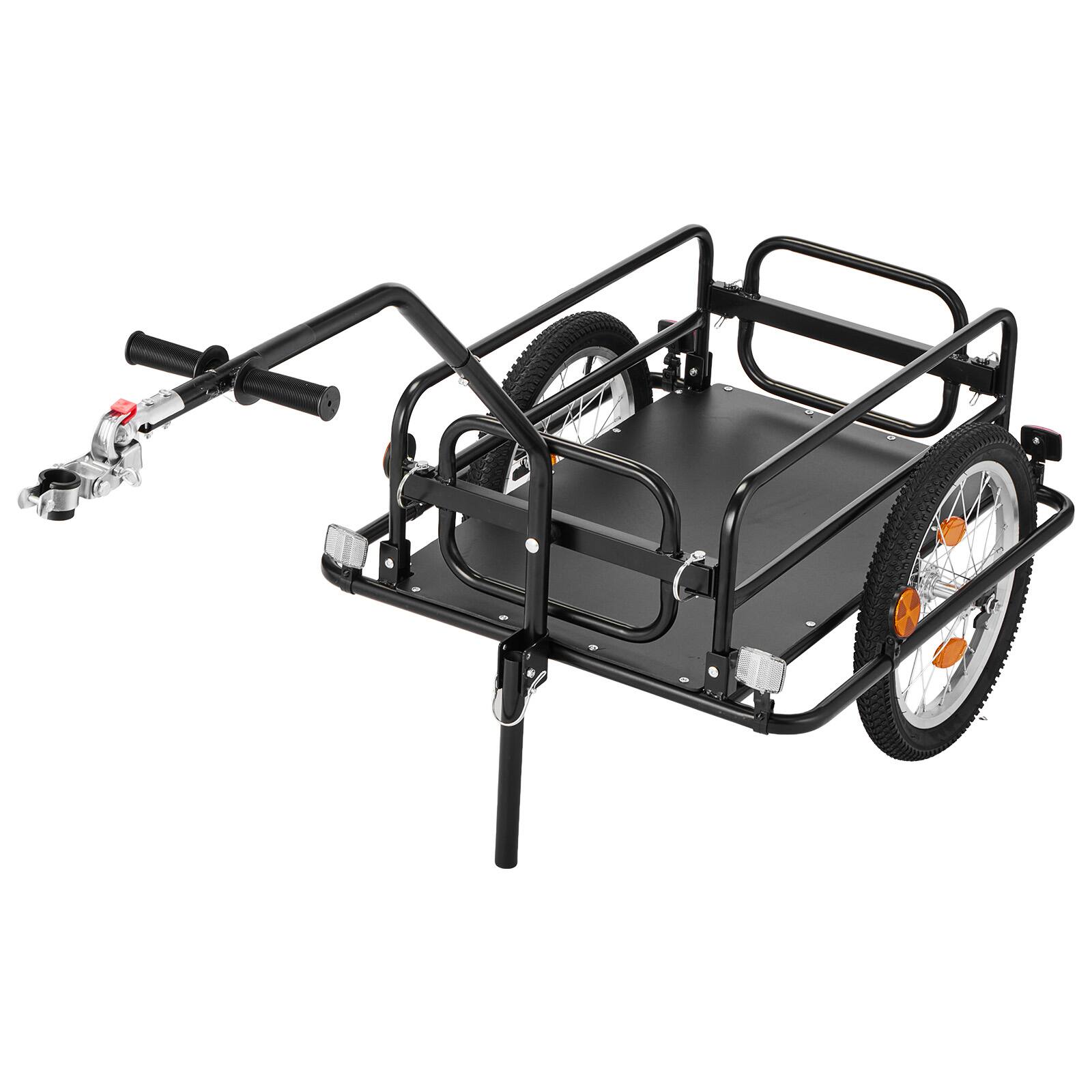 Alt View 5. VEVOR - Bike Cargo Trailer 88 lbs Load 2-in-1 Pushcart Folding Bicycle Wagon, Heavy-Duty Cart with 16-Inch Wheels, Reflectors - Black.