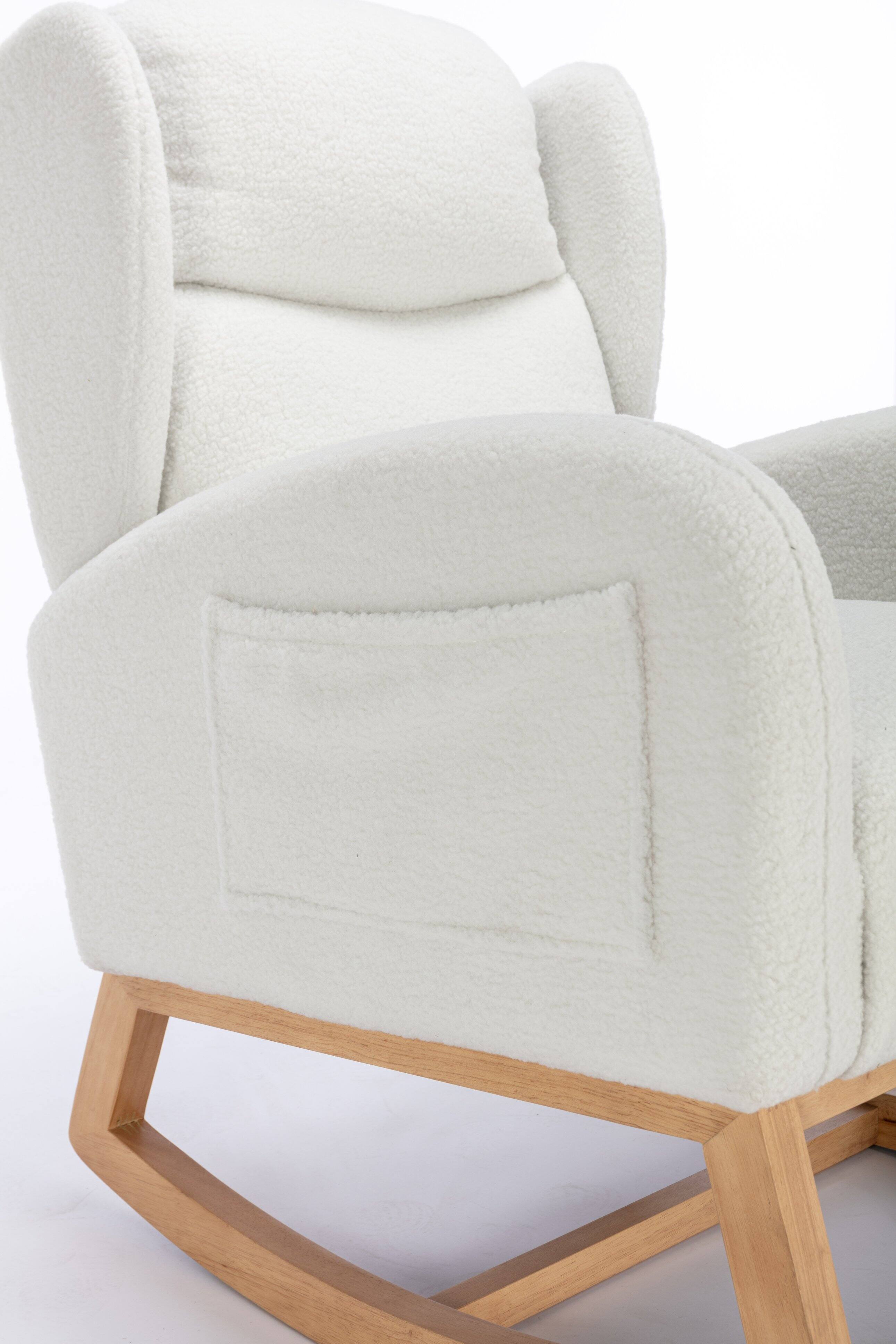 Left. Anysun - Teddy Fabric Rocking Chair With Packet Wood Legs - White.