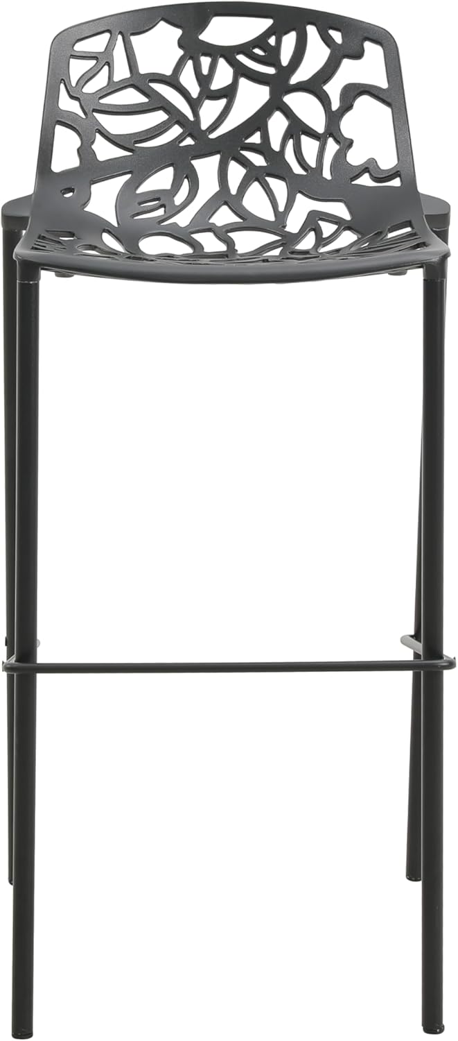 Left. LeisureMod - Devon (Set of 2) Modern Aluminum Bar Stool - Rust Resistant Indoor/Outdoor Dining Stool with Footrest - Black.