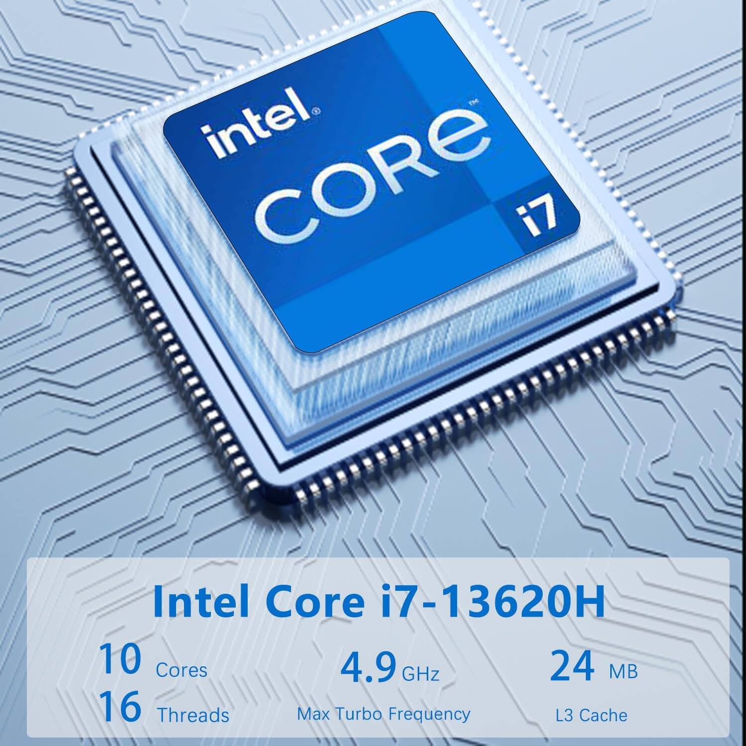 Intel Core i7-13620H  
10 Cores  
16 Threads  
4.9 GHz  
24 MB L3 Cache