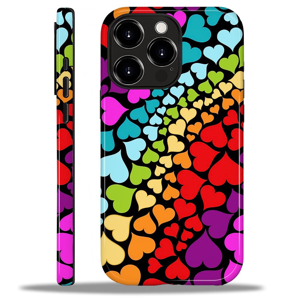 BUBM - Smartphone Case for iPhone - 2-Layer Durable Smartphone Protection Case - Rainbow Heart Flow - Rainbow Heart Flow for iPhone 16 Pro
