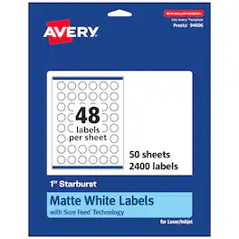 Avery - Matte Starburst Labels, 1", 2,400 Labels - White