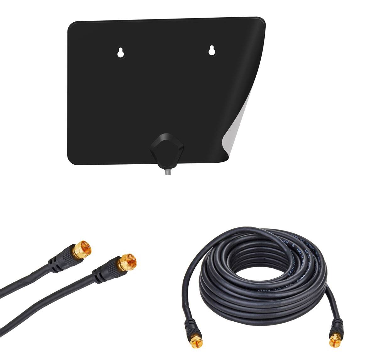 Left. Cables Direct Online - Indoor Digital HDTV Antenna 4K/8K/1080p Superior Reception Range Multi Directional Reversible 50ft Cable 50 Miles - Black.
