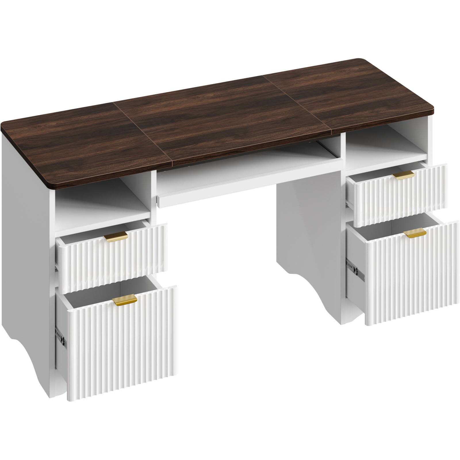 Angle. Bestier - 59-inch Four Drawer Desk with Keyboard Tray & File Storage - Walnut.