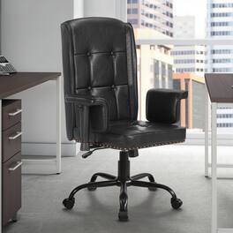 Vecelo - Ergonomic High Back PU Leather Office Chair with Adjustable Armrests & Tilt Recline - Black