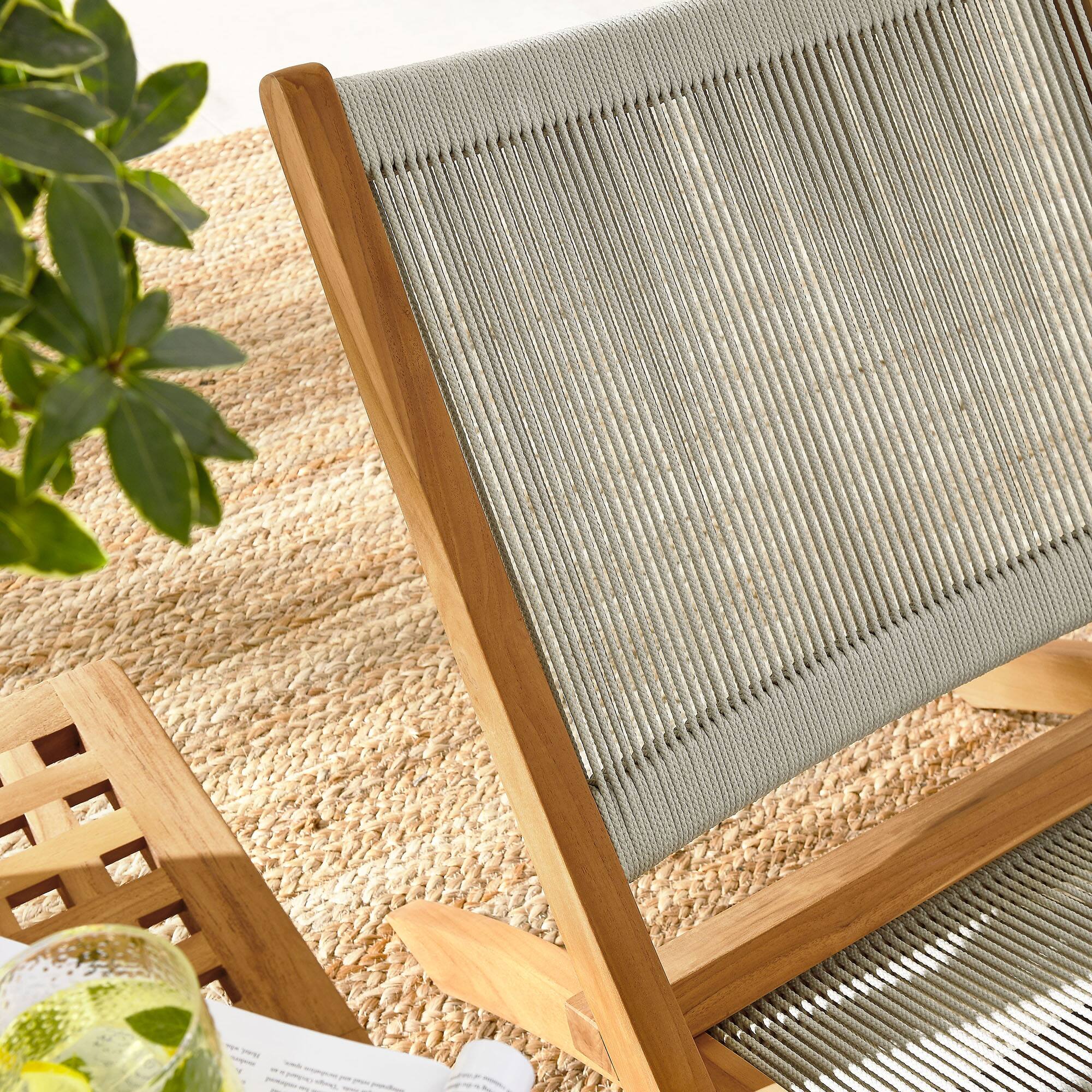 Alt View 3. Modway - Vienna 3-Piece Outdoor Patio Teak and Rope Folding Lounge Chairs and Side Table by Modway - Natural Natural.