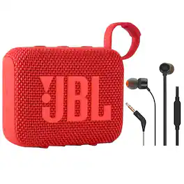 Go 4 Portable Wireless Bluetooth Speaker + JBL T110 In Ear Headphones - Red