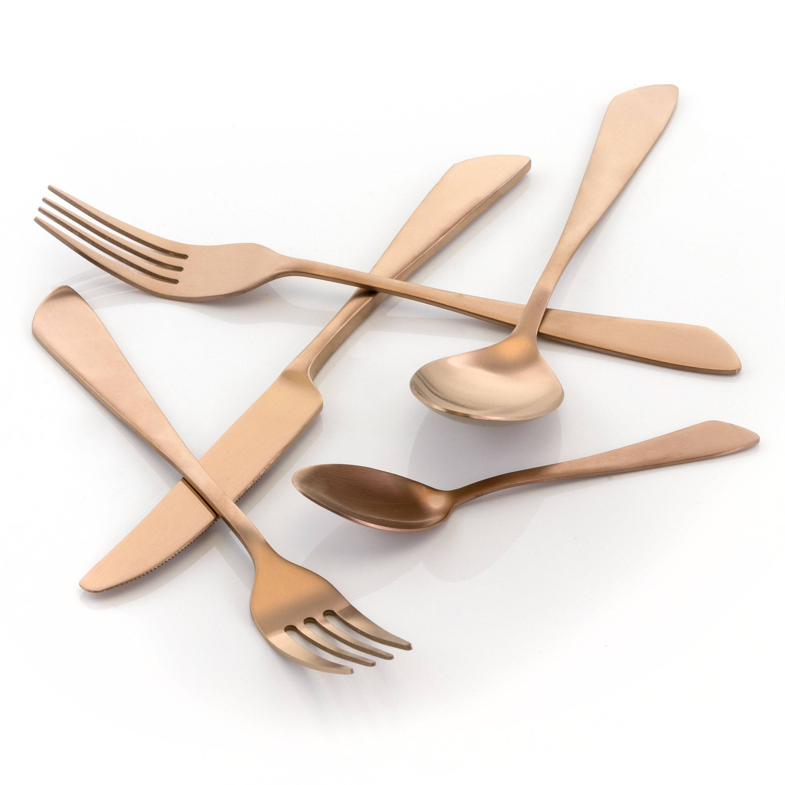 Alt View 1. MegaChef - MegaChef Gibbous 20 Piece Flatware Utensil Set, Stainless Steel Silverware Metal Service for 4 in Rose Gold Matte - Rose Gold.