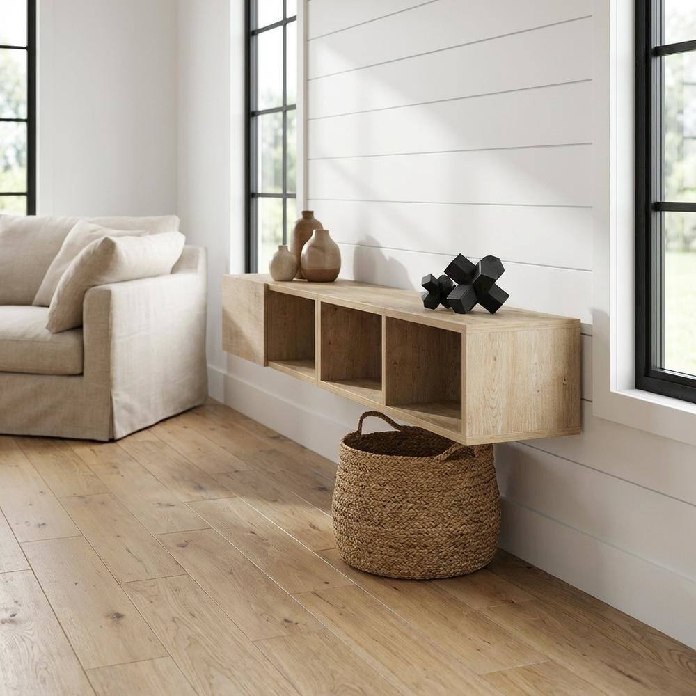 Alt View 1. FurniFact - Oak Floating Wall-Mounted TV Stand for 75 Inch Flat Screens Durable Engineering - Beige.