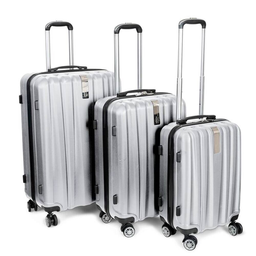 Alt View 3. Deco Gear - Travel Elite Series - 3 Piece Hardside Spinner Luggage Set 5501SL - Silver.