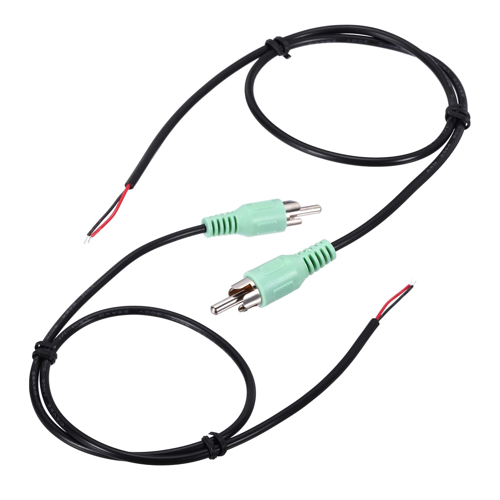 Unique Bargains - 2pcs 20" Open RCA Male Plug to Bare Wire Adapter for Audio Video Amplifier Speaker Wire - Green