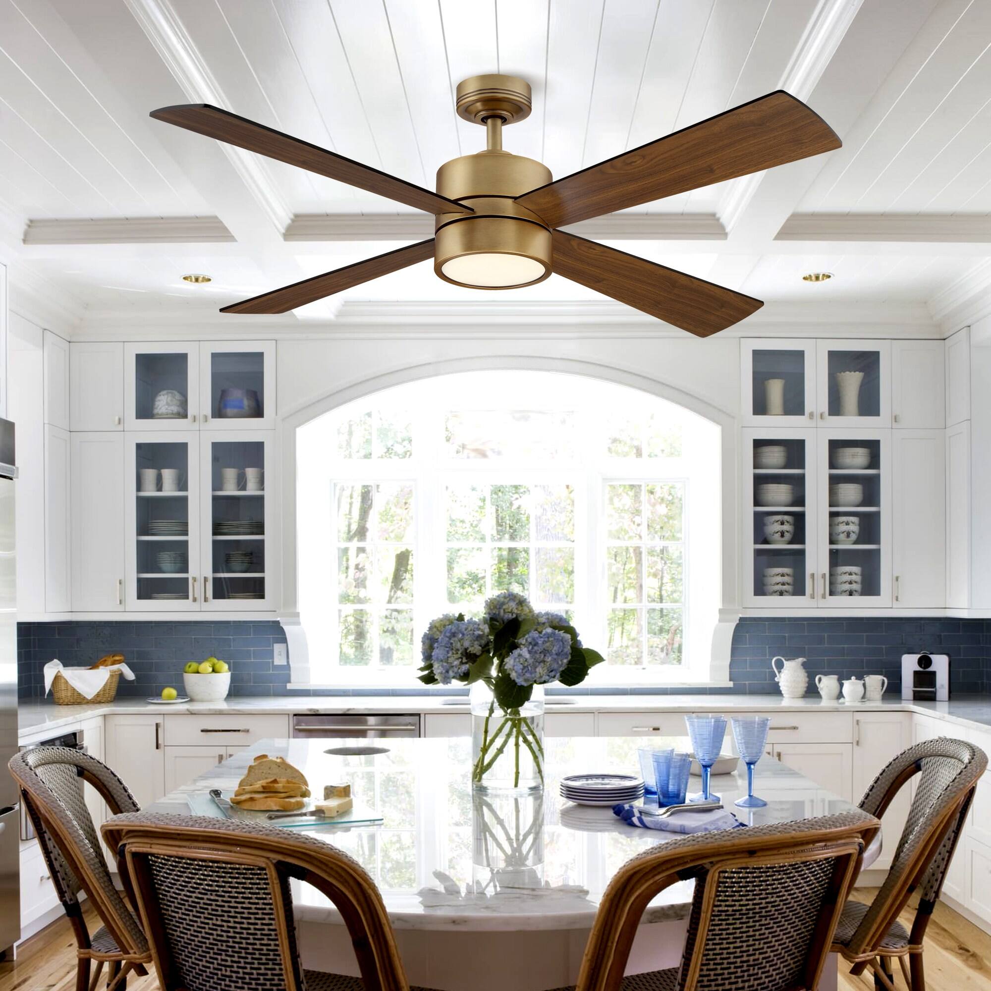 Angle. Parrot Uncle - 52" Antique Brass Ceiling Fan with LED Light and Remote - Brass.