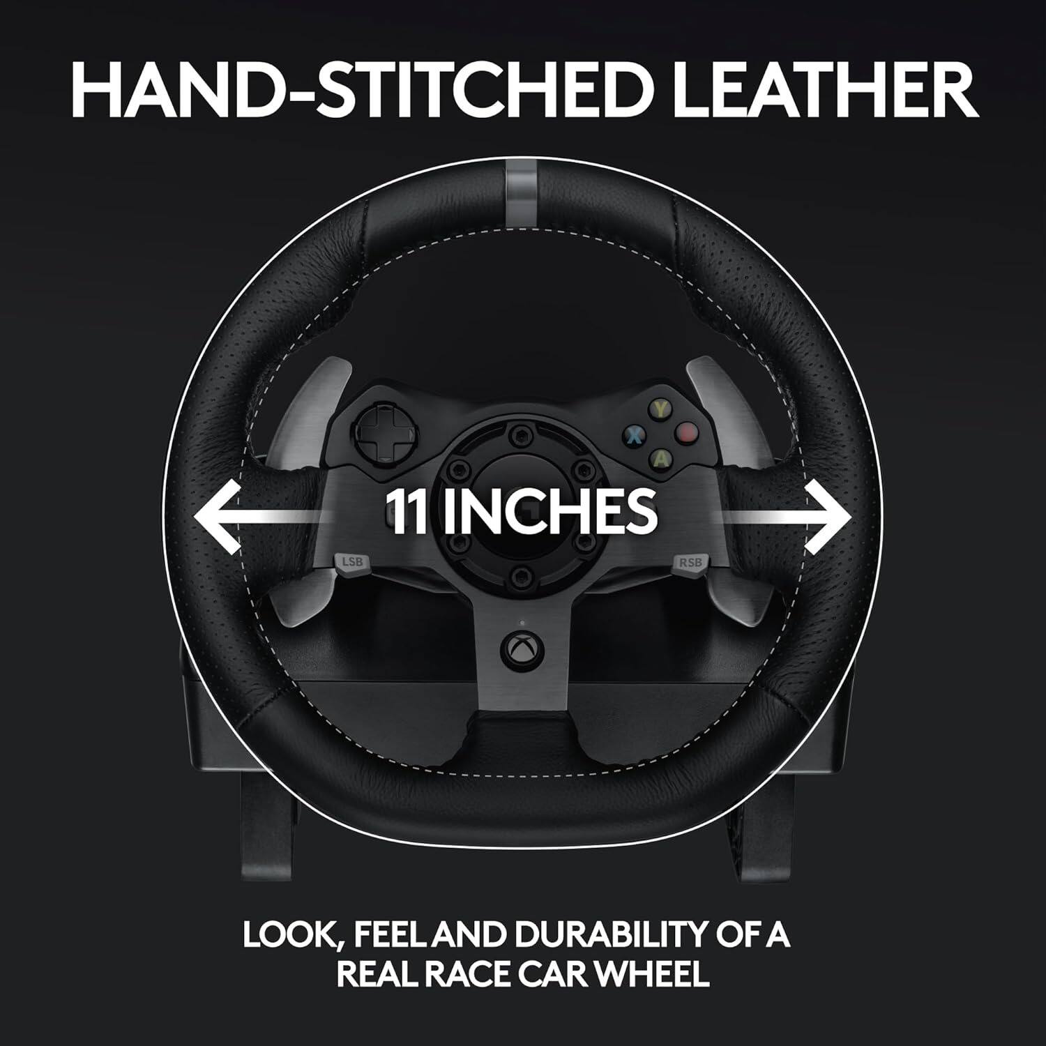 HAND-STITCHED LEATHER  
11 INCHES  
LOOK, FEEL AND DURABILITY OF A REAL RACE CAR WHEEL