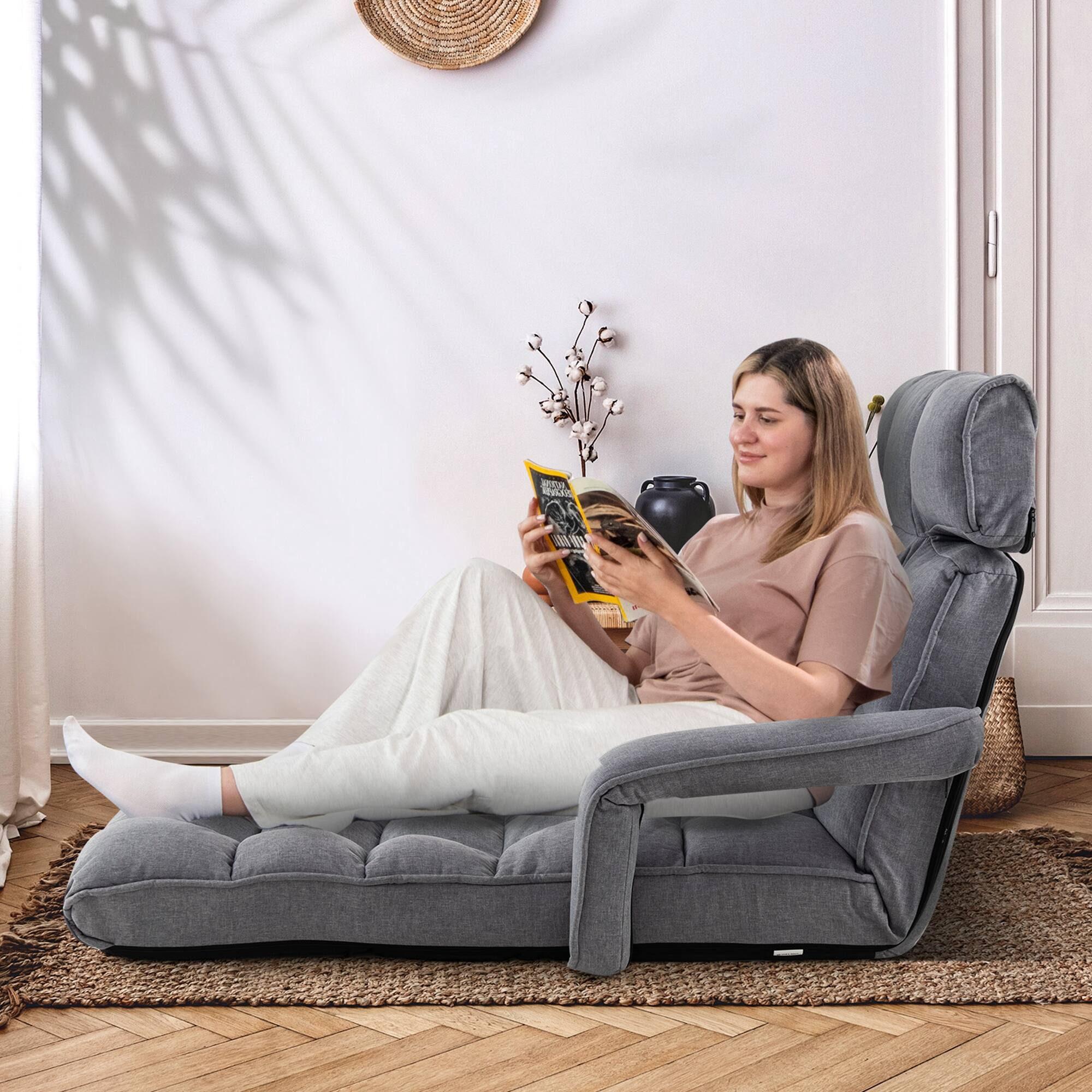 Costway 6 Position Adjustable Floor Chair for Adults Foldable Lazy