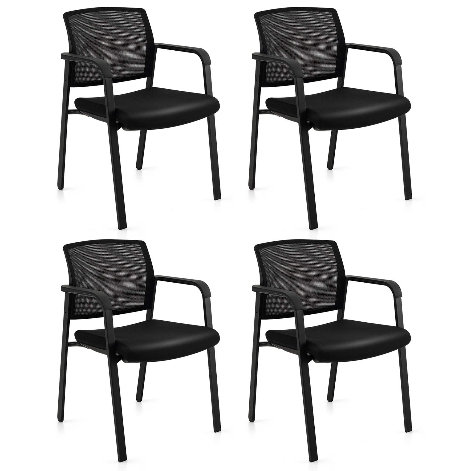 Front. Costway - Conference Mesh Stackable Office Guest Chair with Wheels  (Set of 4) - Black.