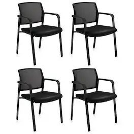 Costway - Conference Mesh Stackable Office Guest Chair with Wheels (Set of 4) - Black