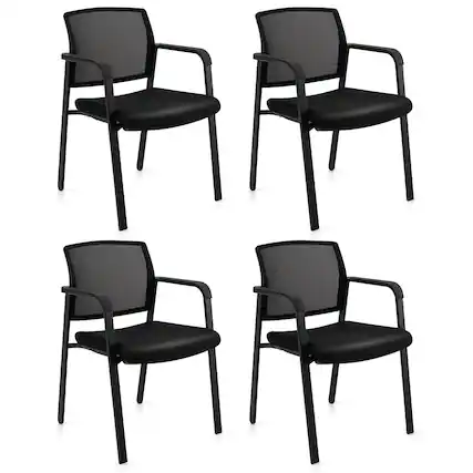 Front. Costway - Conference Mesh Stackable Office Guest Chair with Wheels (Set of 4) - Black.