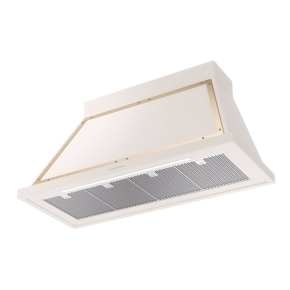 Alt View 1. ILVE - ILVE Nostalgie II Noblesse 48 inch Ducted Wall Mount Range Hood with 600 CFM (Antique White, Brass Trim) - Antique White.