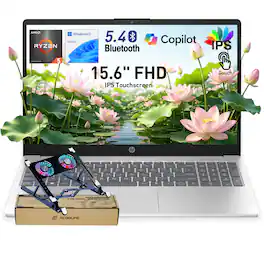 HP - Upgraded - 15.6" FHD Touch Laptop - AMD Ryzen 5 7520U - 8GB Onboard RAM 256GB SSD - Copilo- Numeric KBD - Laptop Cooler - Silver