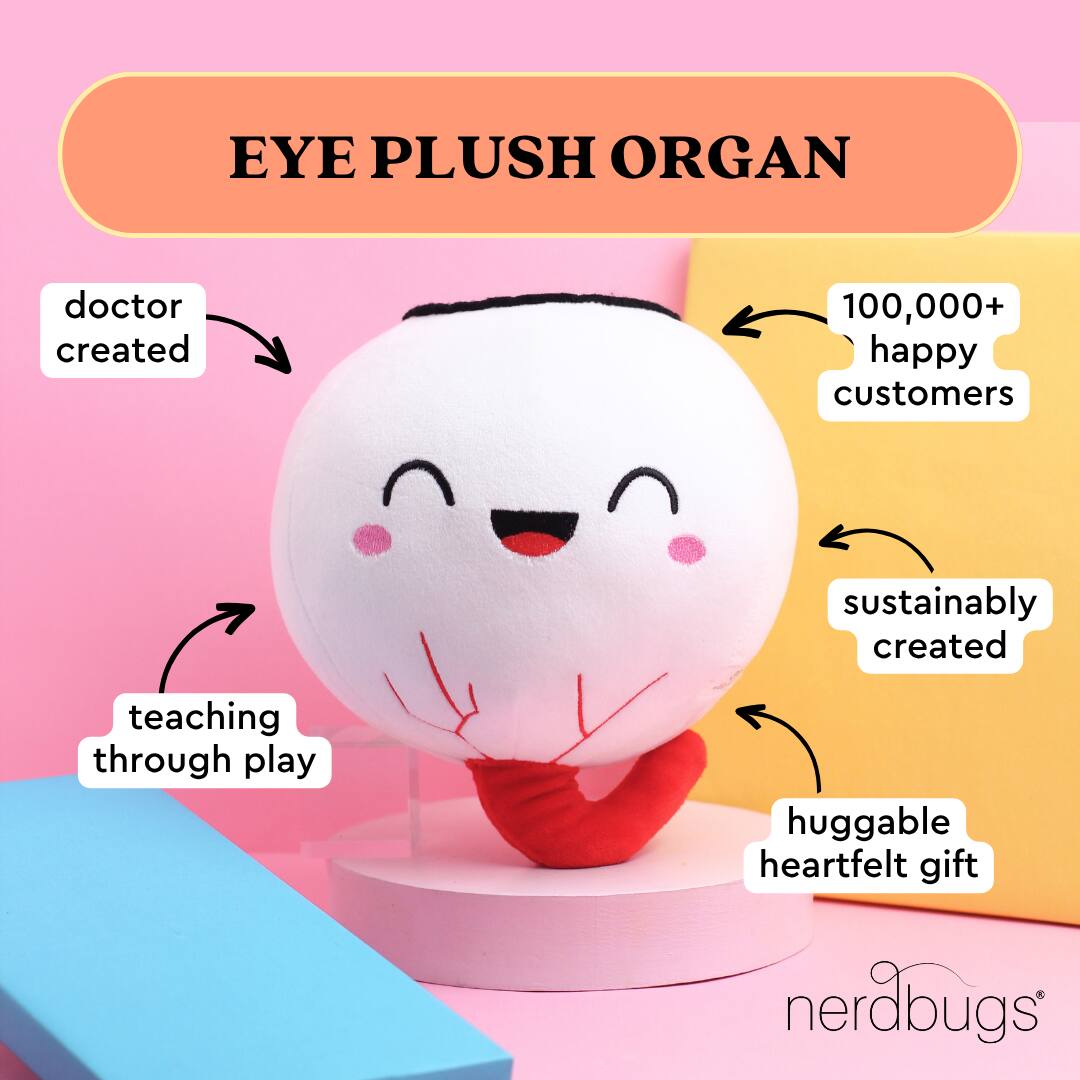 EYE PLUSH ORGAN

- doctor created
- teaching through play
- sustainably created
- huggable heartfelt gift
- 100,000+ happy customers

nerdbugs®